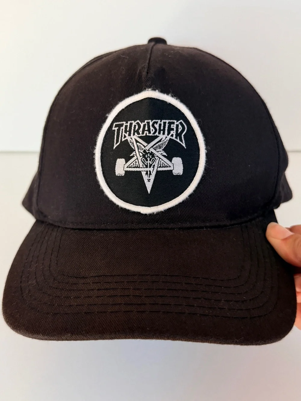 Thrasher Magazine Skate Goat Snapback Hat Black Embroidered Emblem Patch Cap EUC